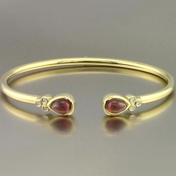 Women Ruby Diamond Bangle 2.30 Carats Yellow Gold